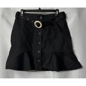 NWT Banana Republic Womens Linen Black Ruffle Belted Button Down Front Skirt 6P